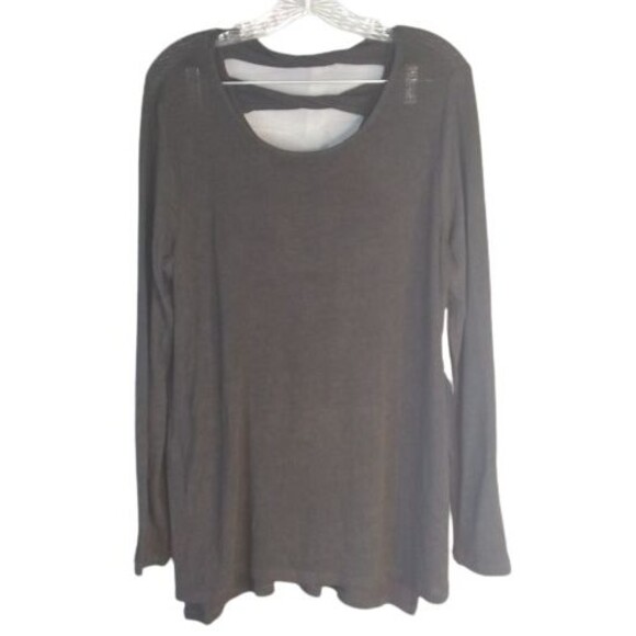 A.N.A Womens Top Black Knit Long Sleeve Cut Out Back Womens Size Large - Picture 1 of 10